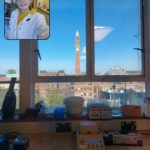 The view from my lab! Blue skies, and the birmingham clock tower in the background (called Old Joe) and all our DNA equipment at the front (just lots of boxes)