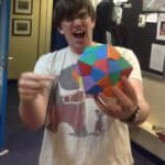 Christian Lawson-Perfect holding a colourful origami icosahedron