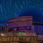 Nighttime time lapse of the planetarium building at the Armagh Observatory and Planetarium, in N. Ireland. Stars in the night sky are shown as arcs from the movement of the night sky during the time lapse.